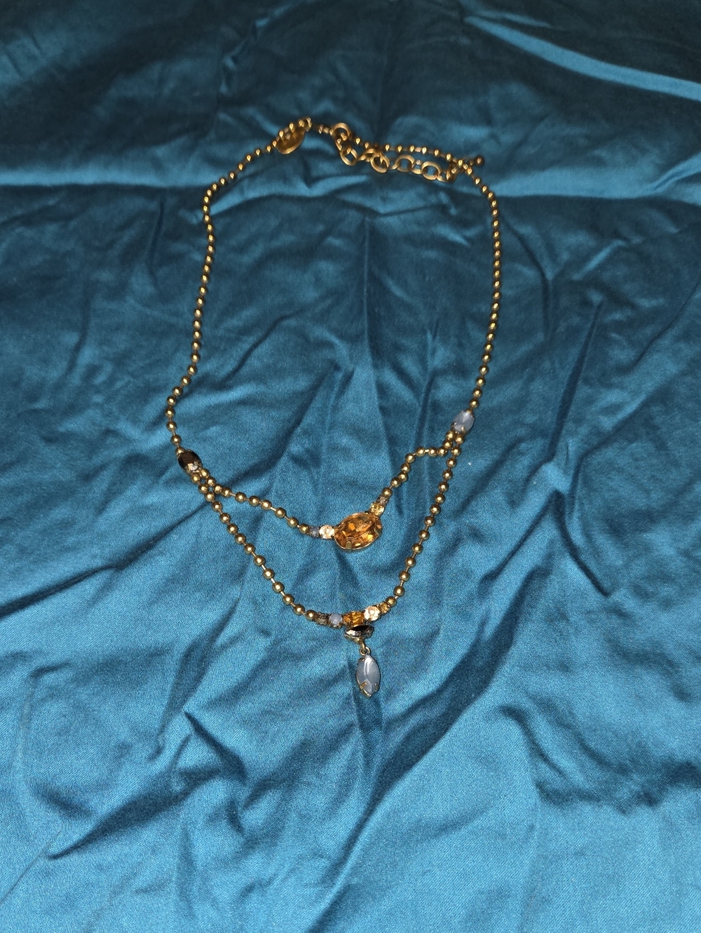Gold Beaded Double-Layer Necklace with Crystal Pendant